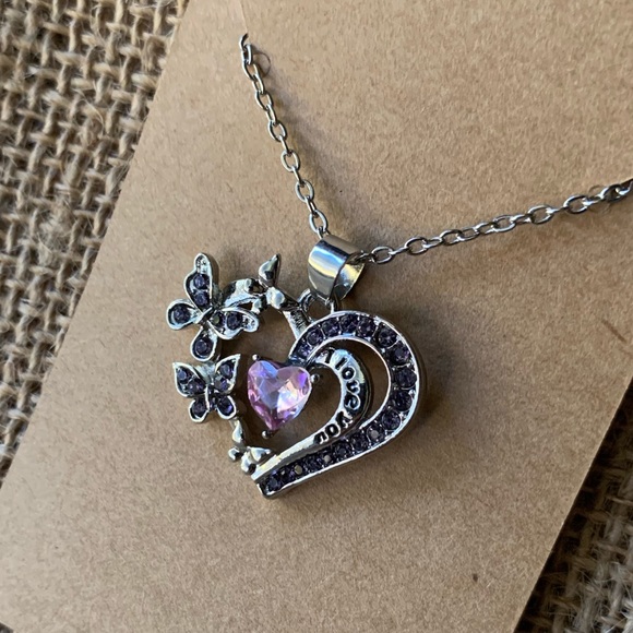 NEW! Silver Heart Pendant Necklace - Purple - Picture 7 of 13